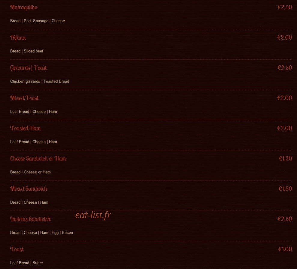 Invictus Café — carte page 5