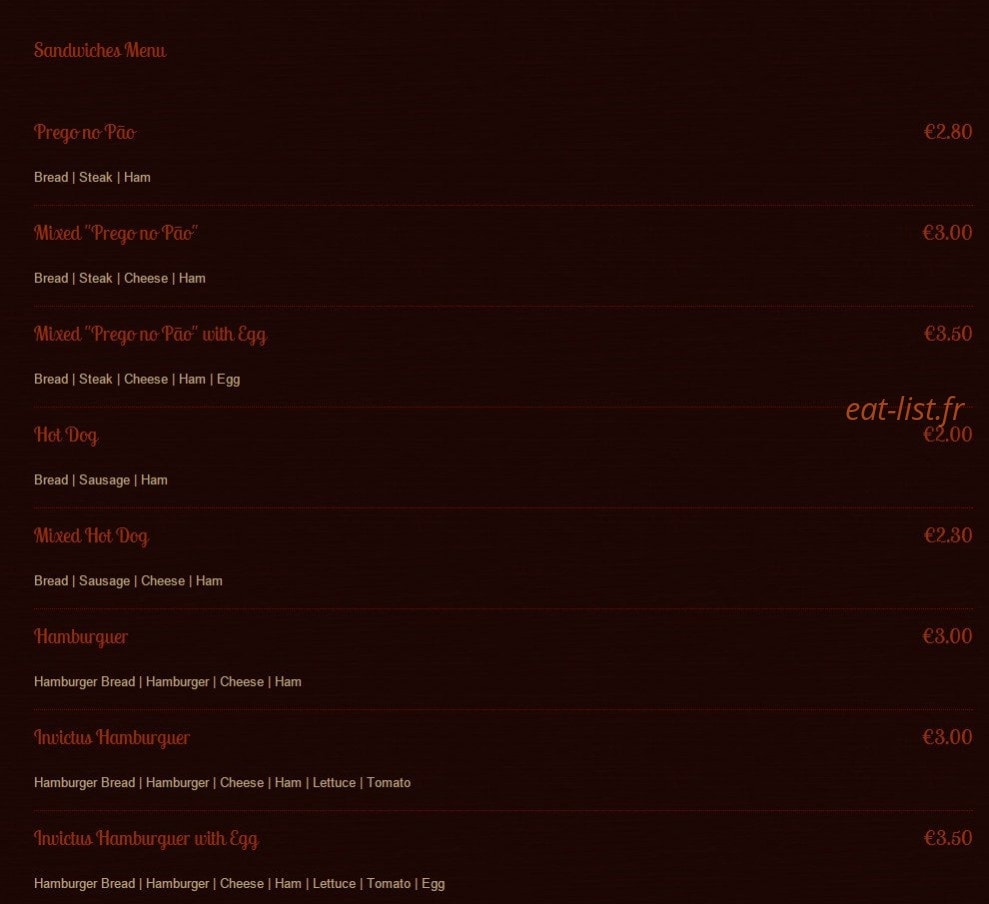 Invictus Café — carte page 4