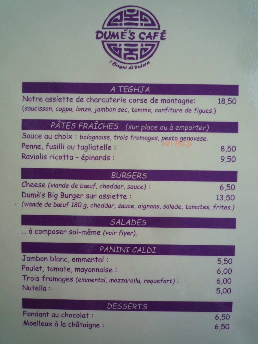 Dumè's Café — carte page 1