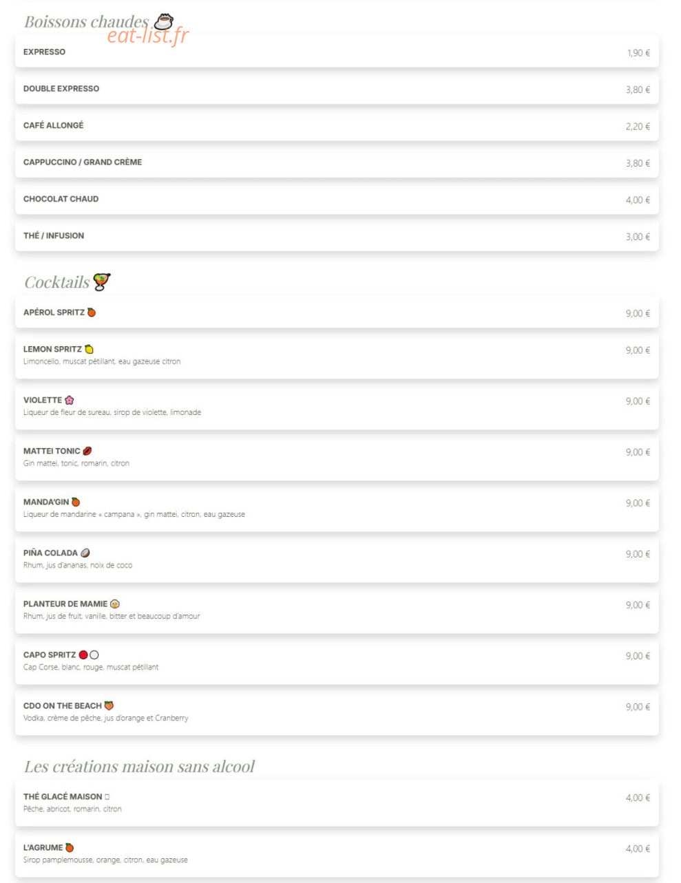Café des Oliviers — carte page 3