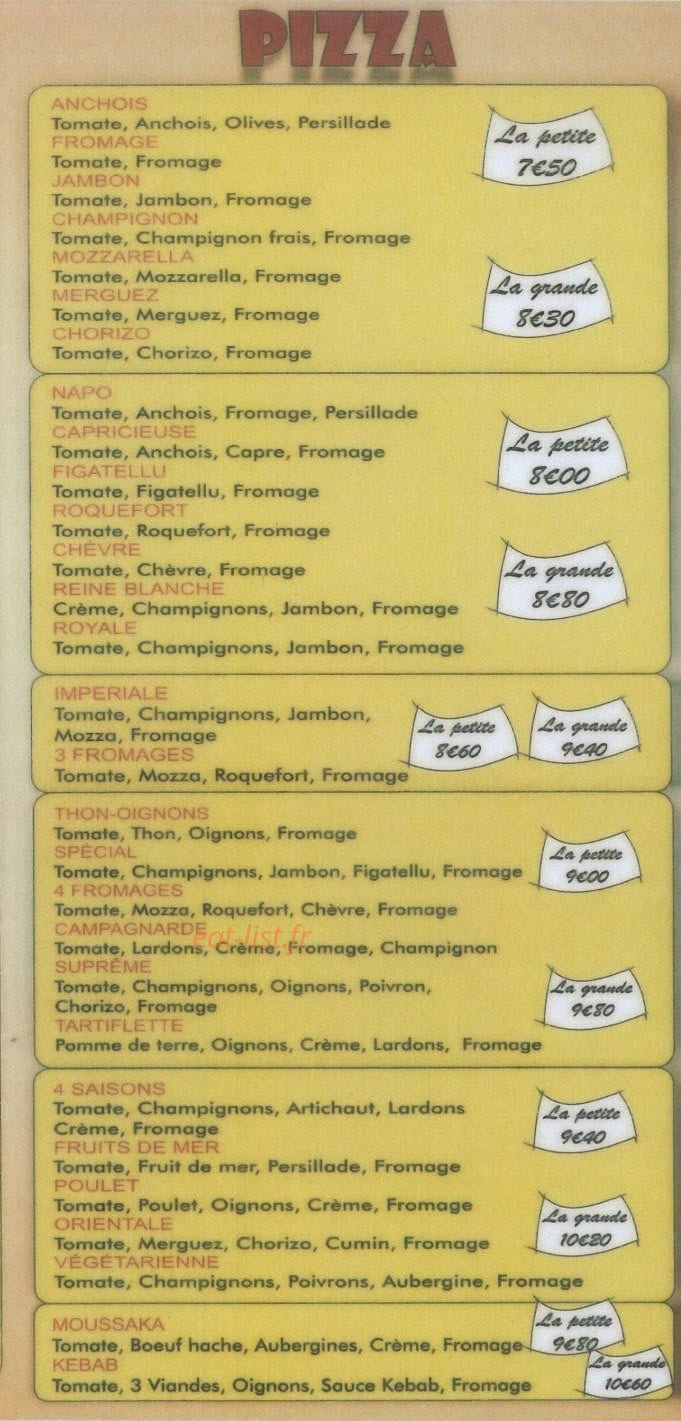Allo Pizza — carte page 1