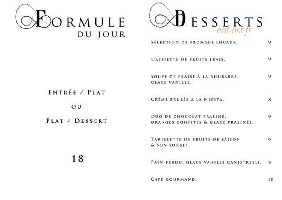 Carte et menu de L' Alta Vista à Porticcio — La formule midi et desserts
