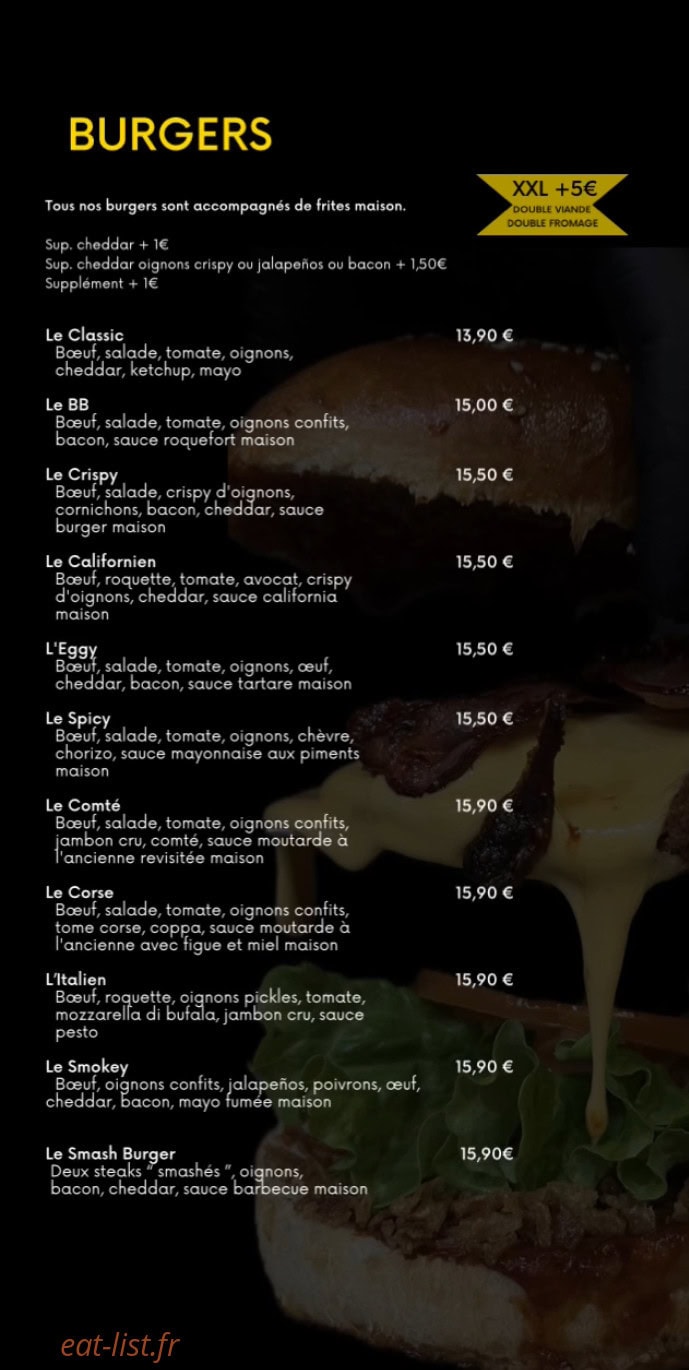 Le Burger Bar — carte page 1