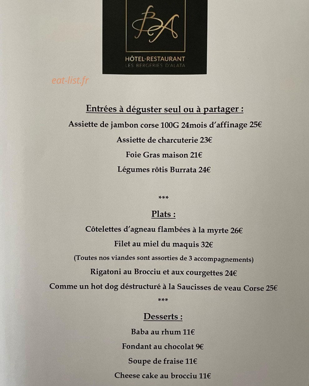 Les Bergeries d'Alata — carte page 1