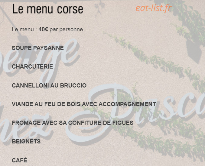 Auberge Chez Pascal — carte page 1
