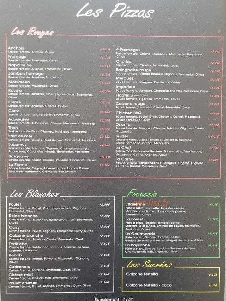 La Pizzeria — carte page 1