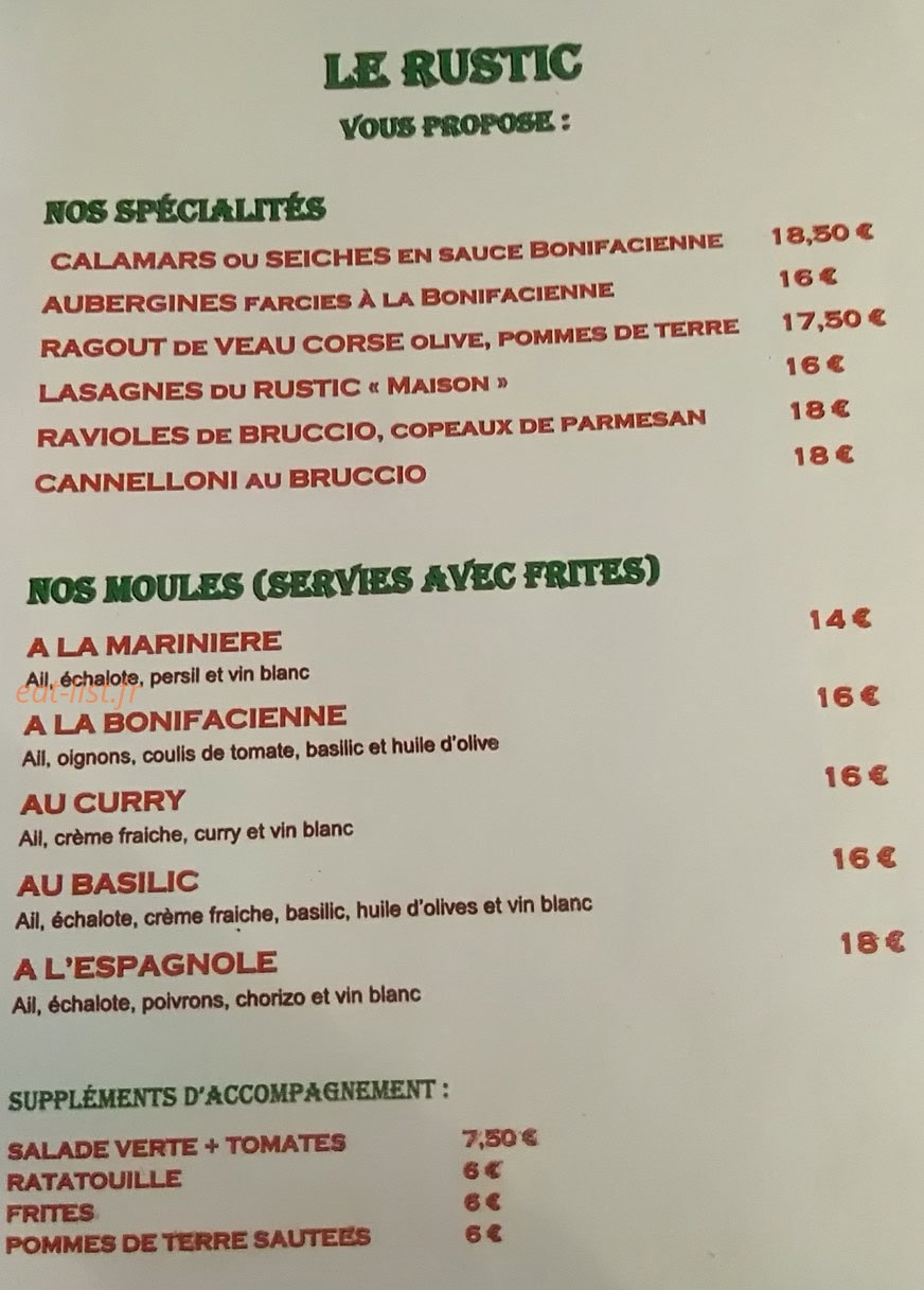 Le Rustic — carte page 1