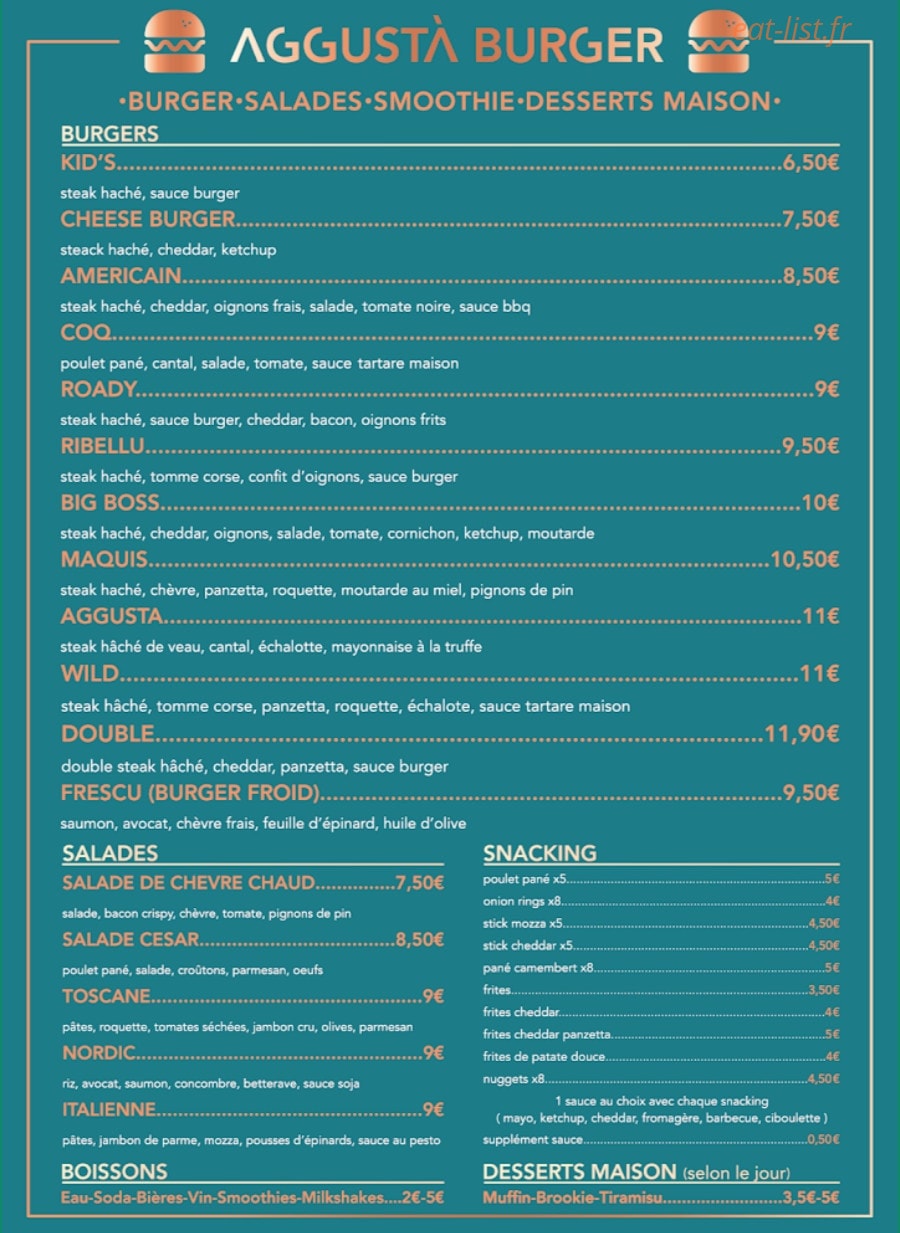 Aggustà Burger — carte page 2