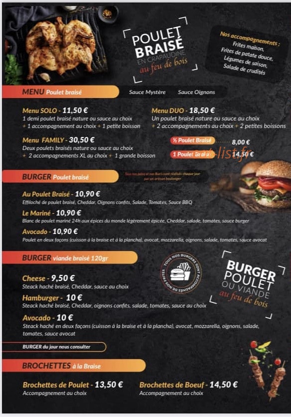 Au Poulet Braisé — carte page 1