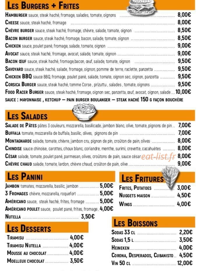 Food Racer Café — carte page 2