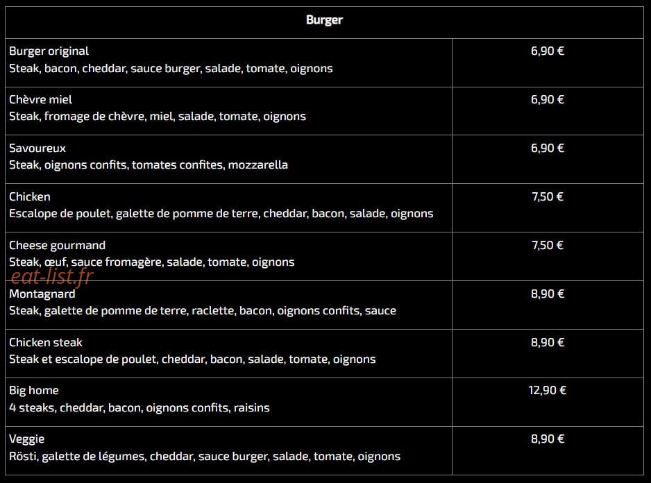 Home burger&tacos — carte page 1