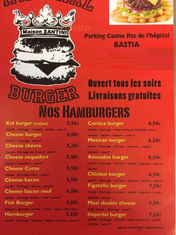 Imperial Burger — carte page 1