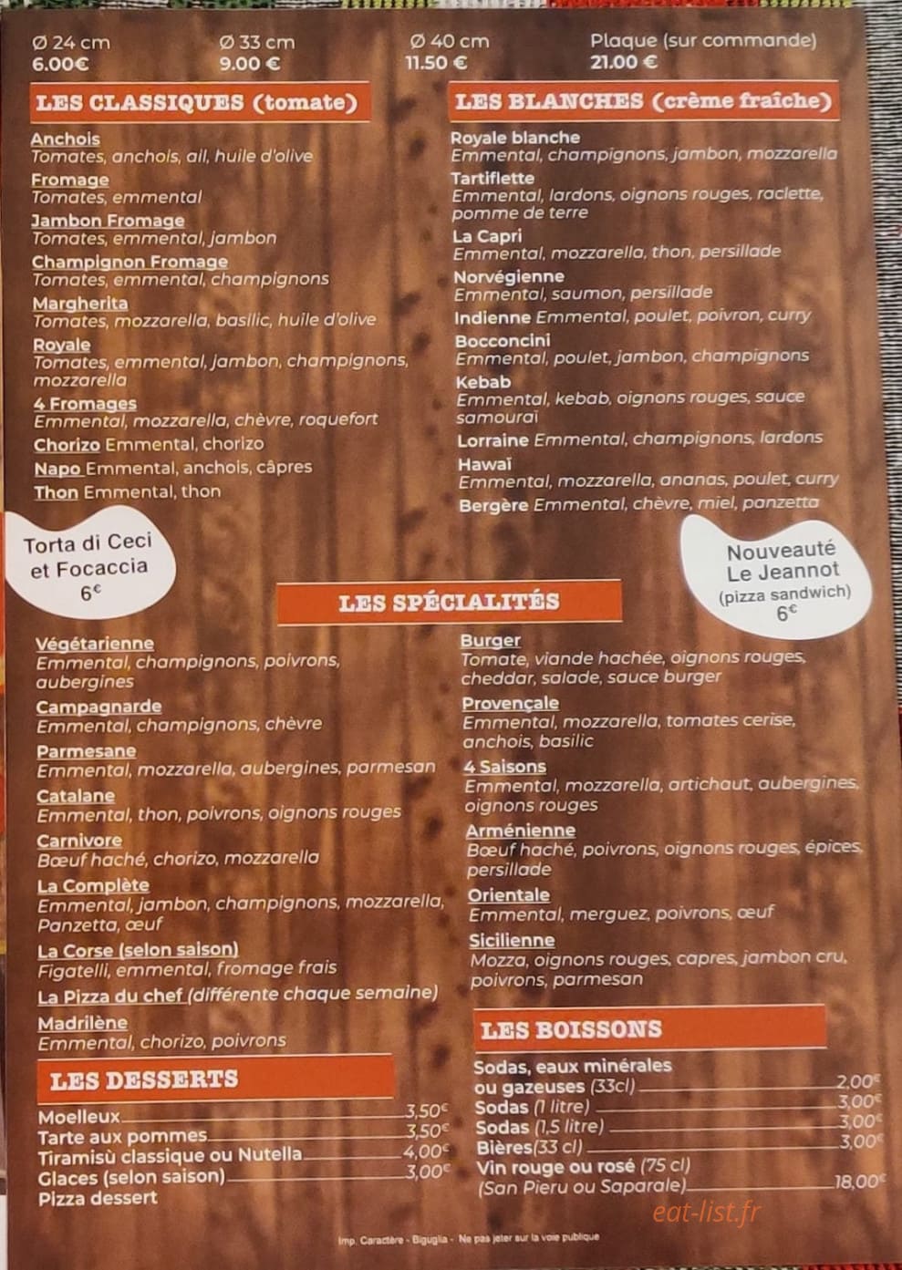 La pizza de Jeannot — carte page 2