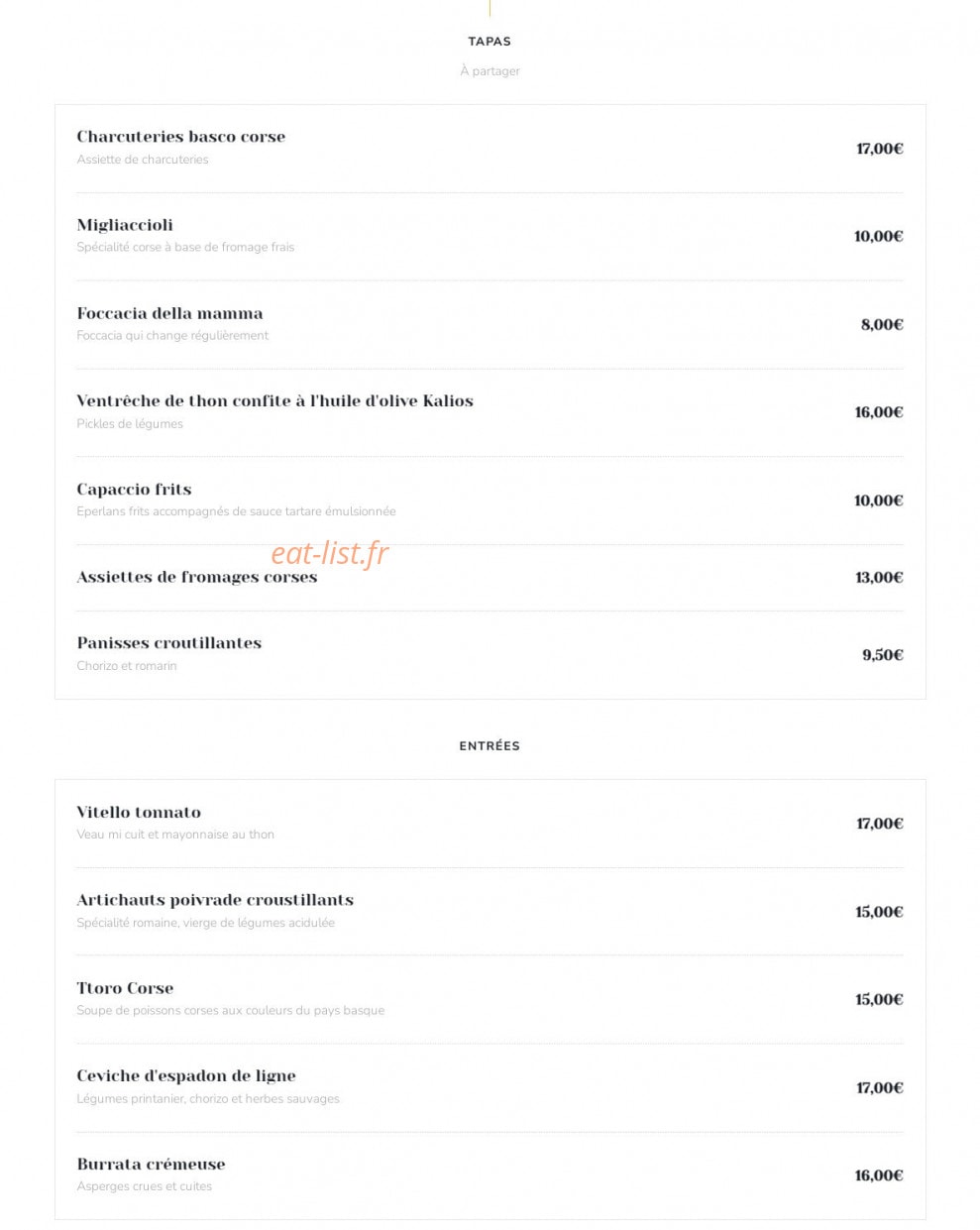 La Table de Mare & Gustu — carte page 1