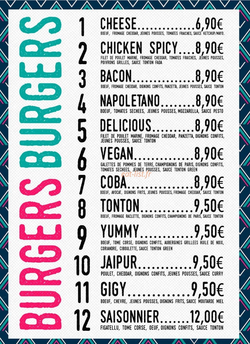 Les Tontons Burger — carte page 1