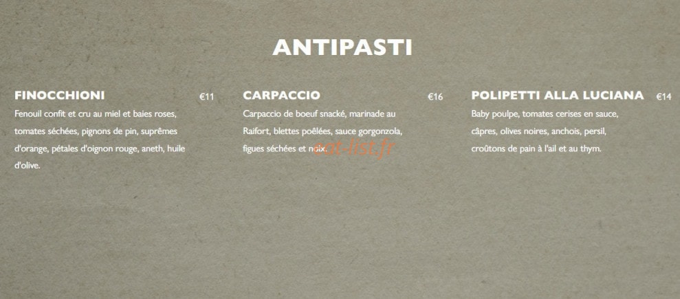Mamma mia trattoria — carte page 1