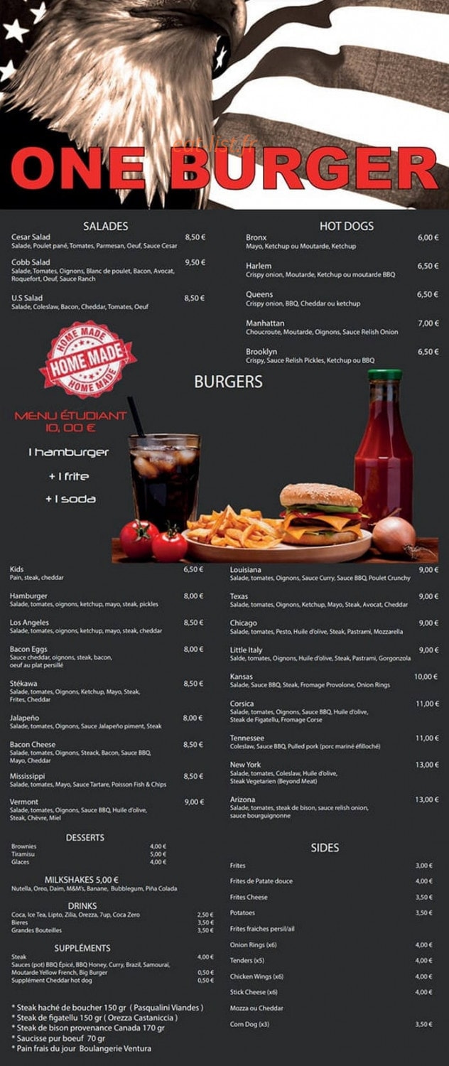 One Burger — carte page 1