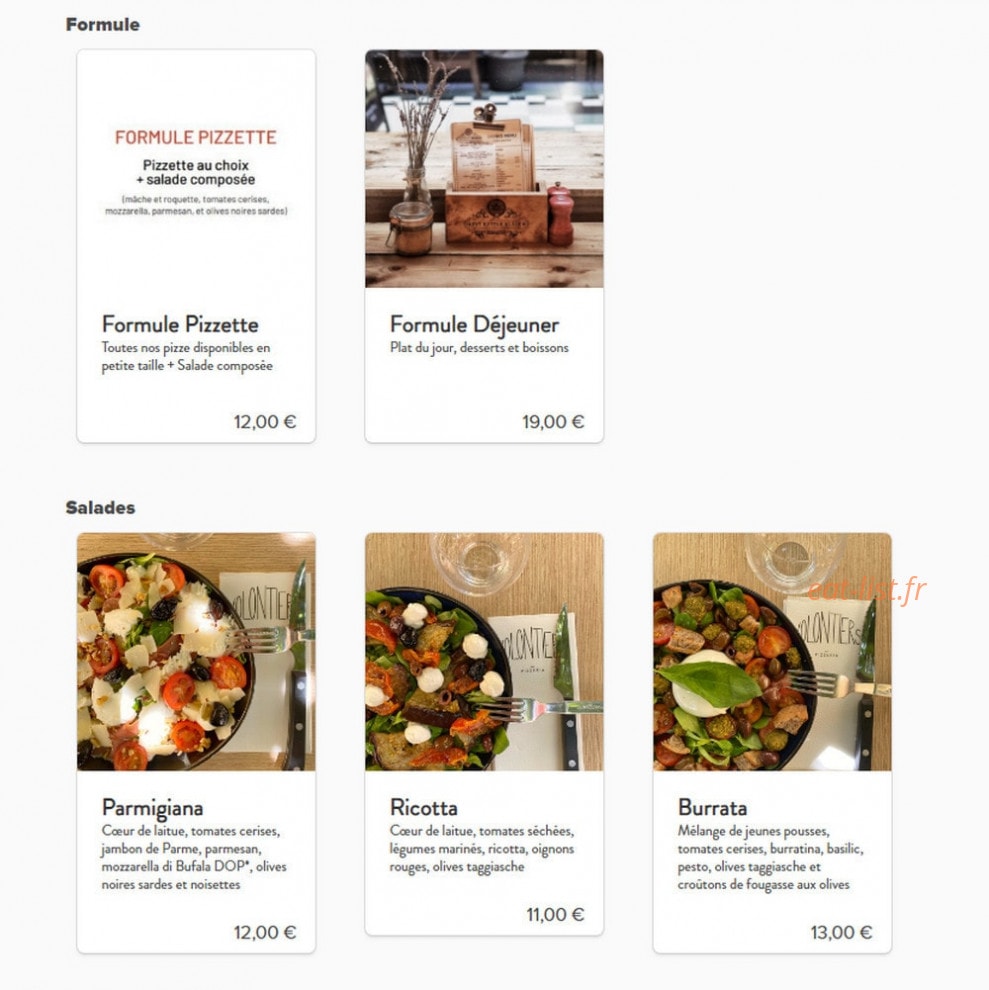 Pizzeria Volontiers — carte page 1