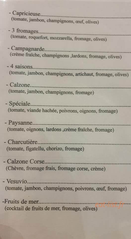 Carte et menu de Santa Lucia à San Martino Di Lota — Les pizzas suite