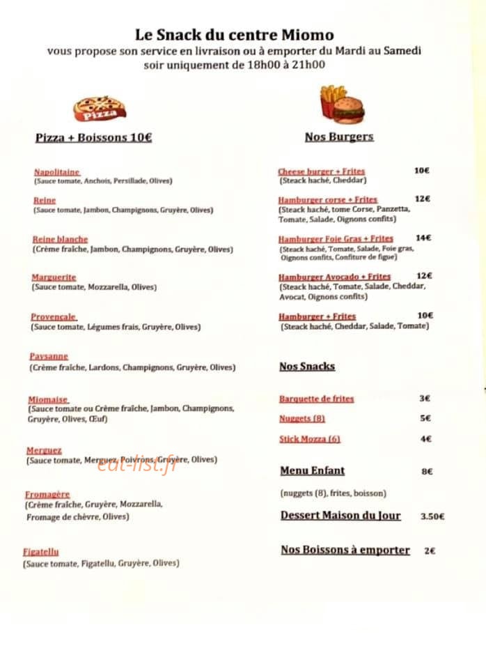 Snack du Centre — carte page 1