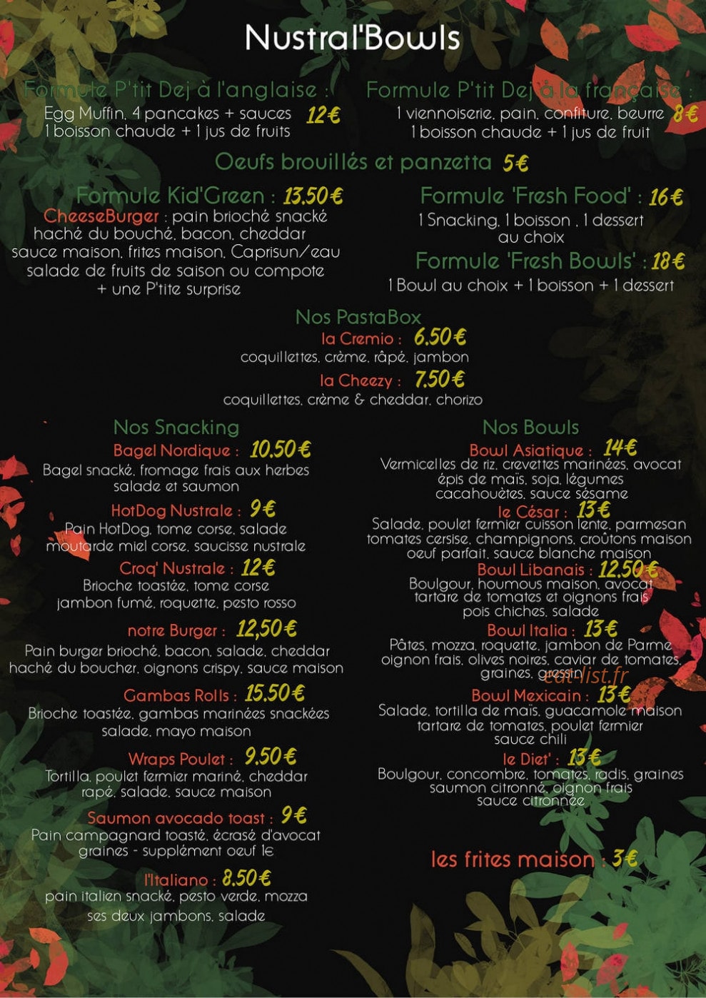 Nustral'Bowls — carte page 1