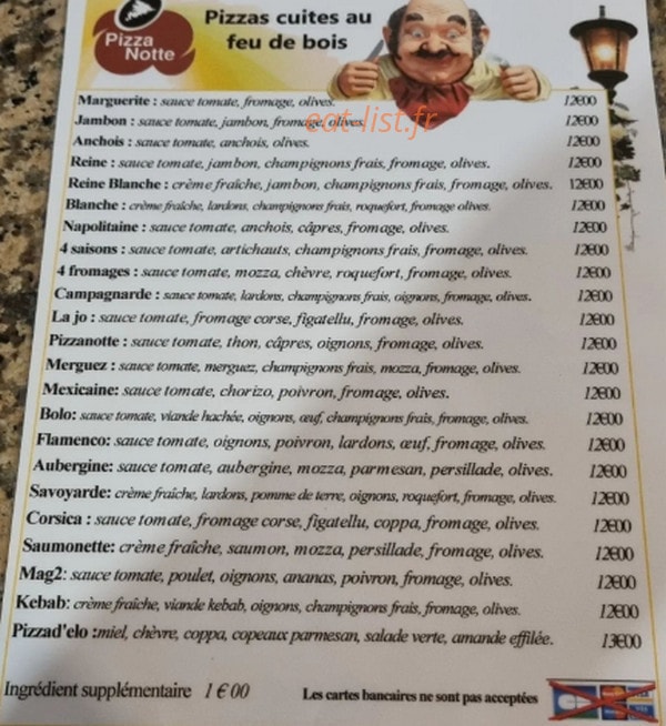 Pizza Notte — carte page 1