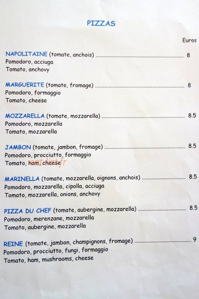 Pizzeria de la Marine — carte page 1