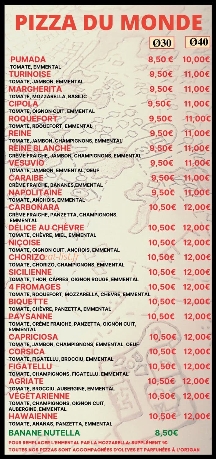 Pizza du Monde — carte page 1