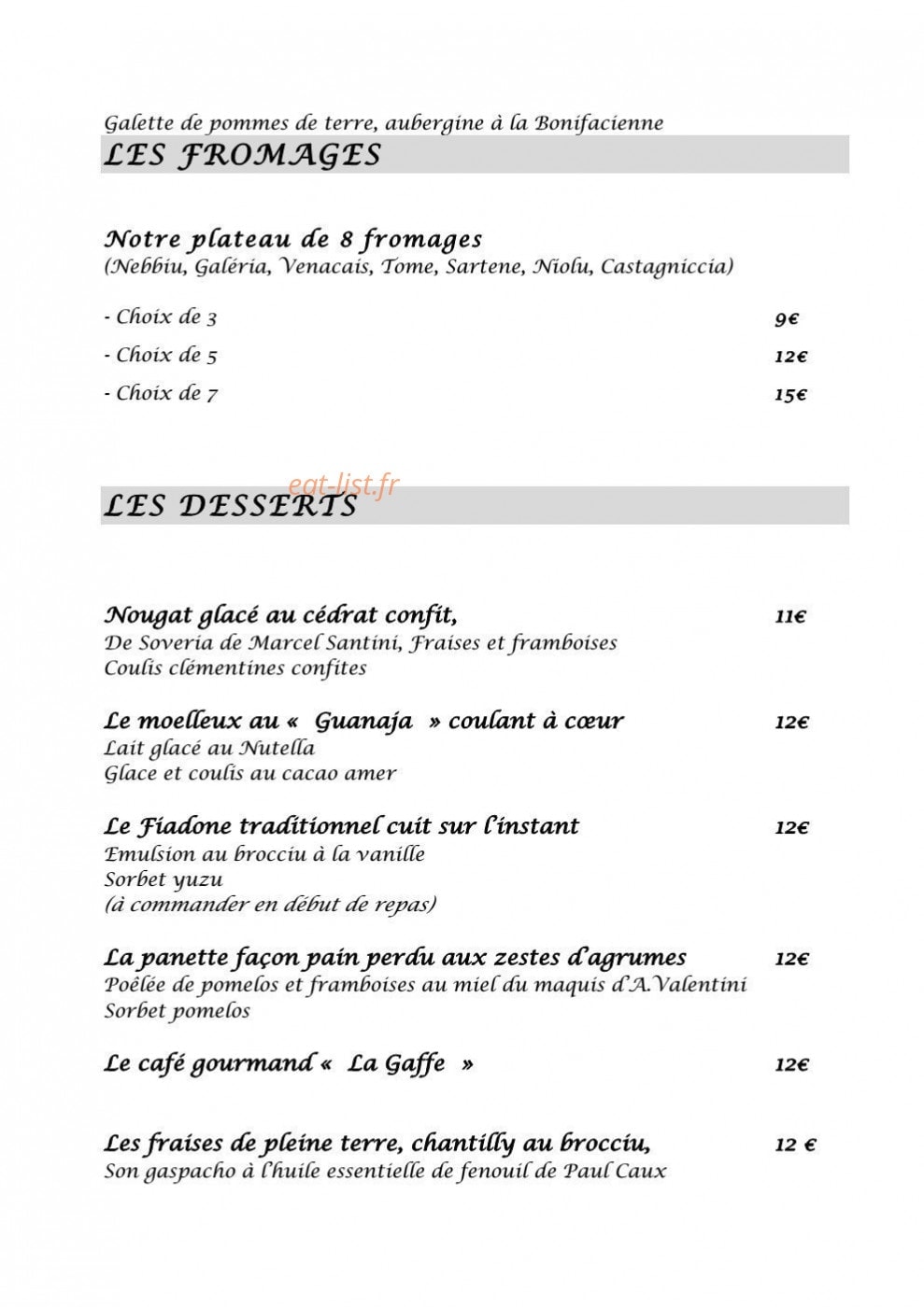 Restaurant La Gaffe — carte page 4