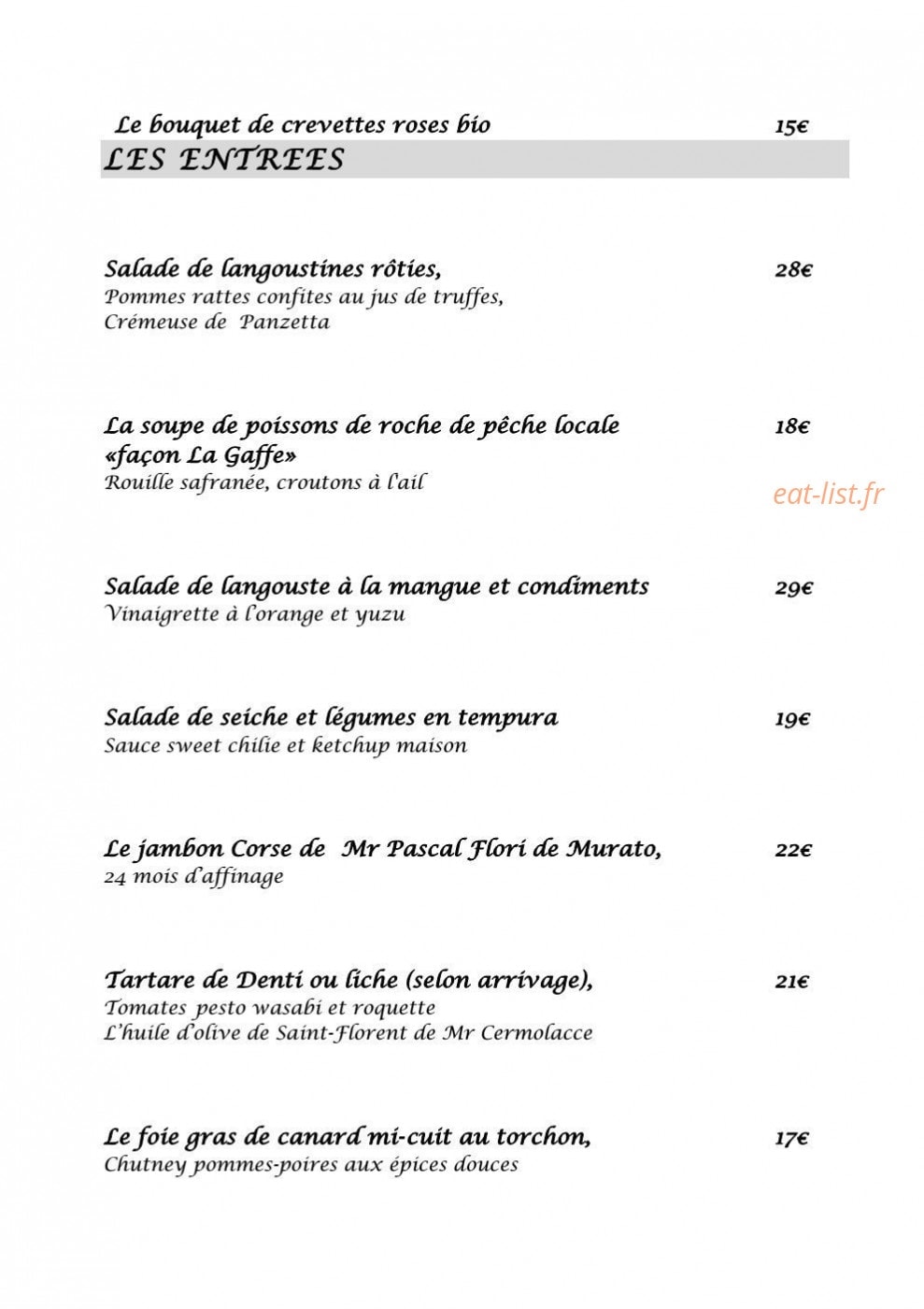 Restaurant La Gaffe — carte page 2