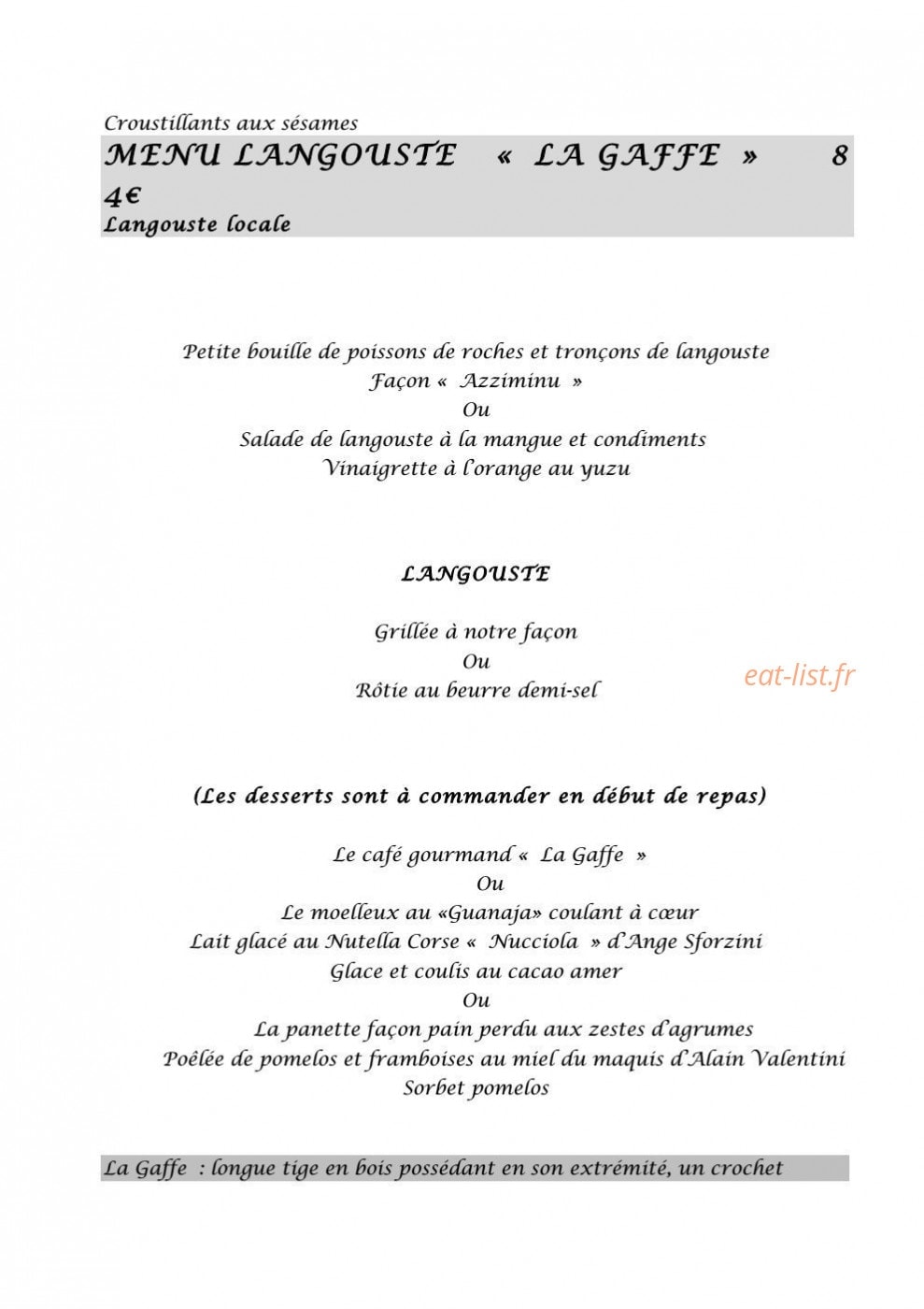 Restaurant La Gaffe — carte page 5