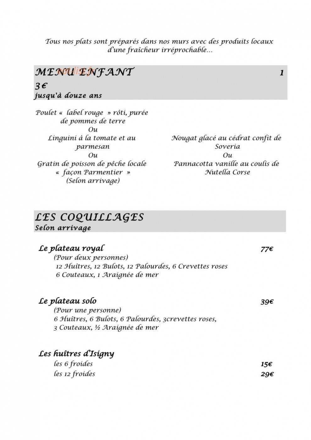 Restaurant La Gaffe — carte page 1