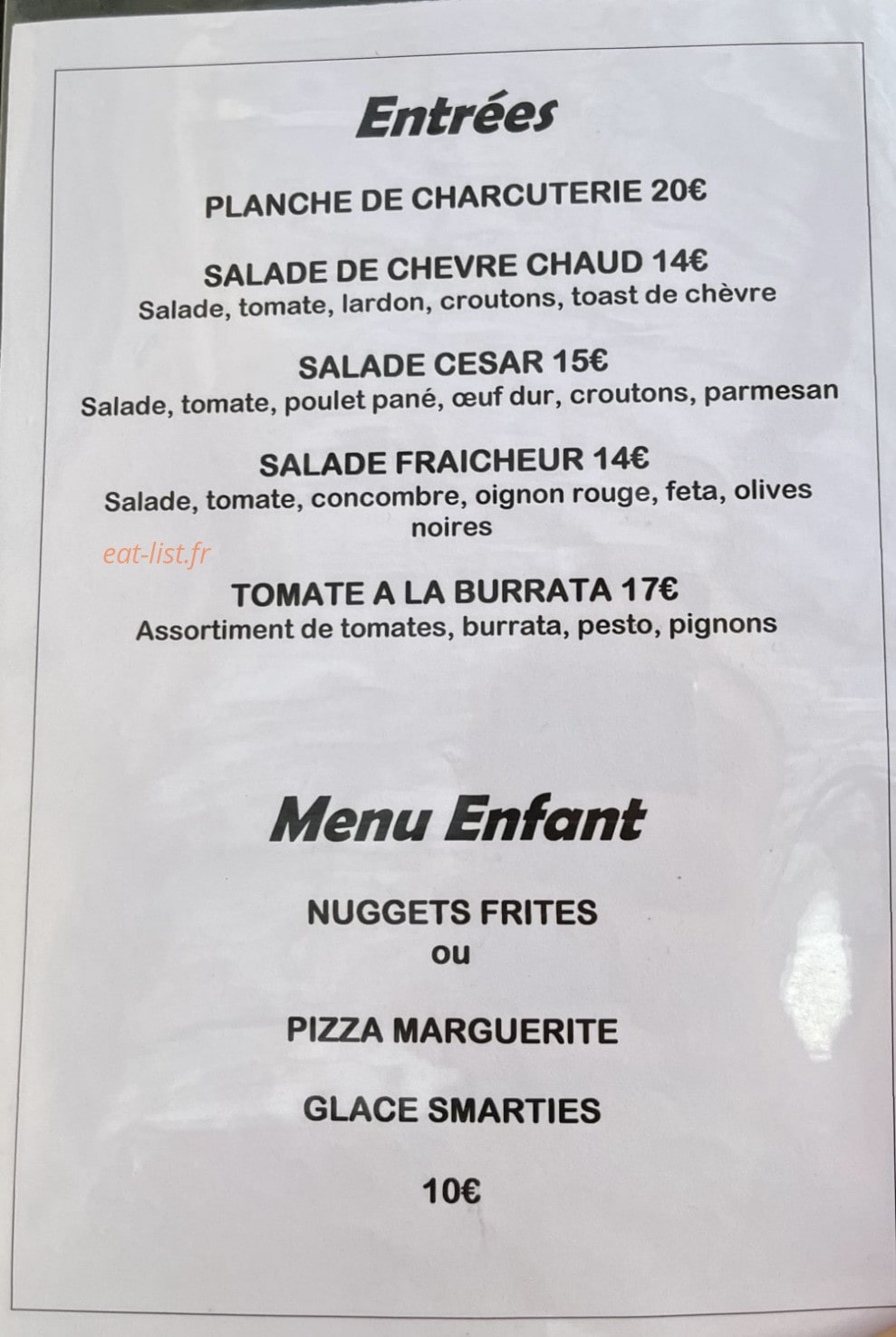 L'Osteria chez Batti — carte page 1
