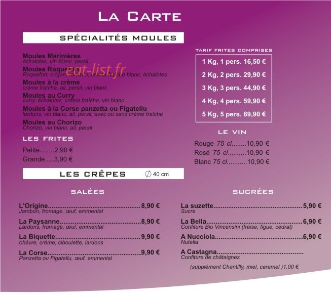 Le Resto A Tavula — carte page 2