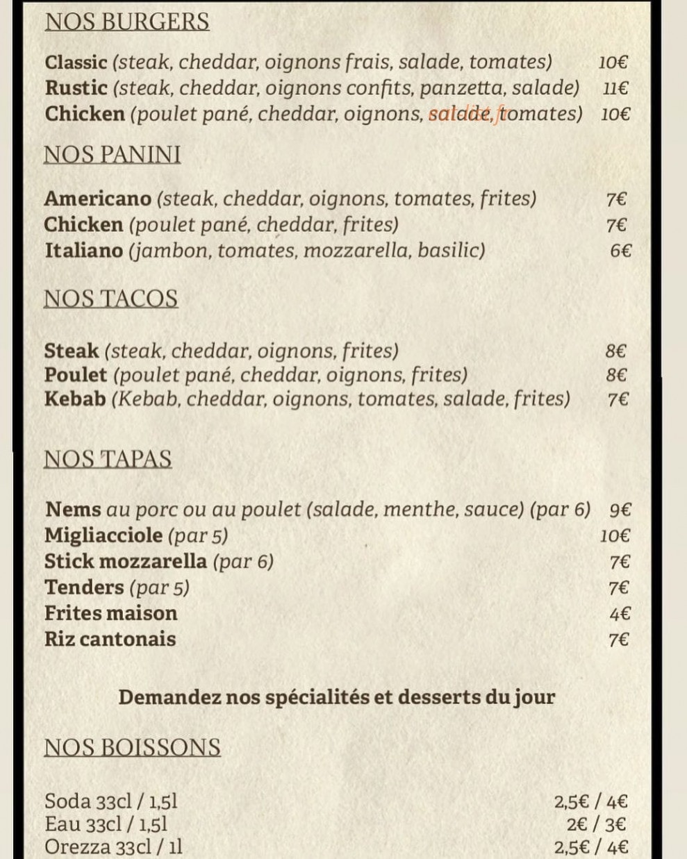 Restaurant casaluna — carte page 1