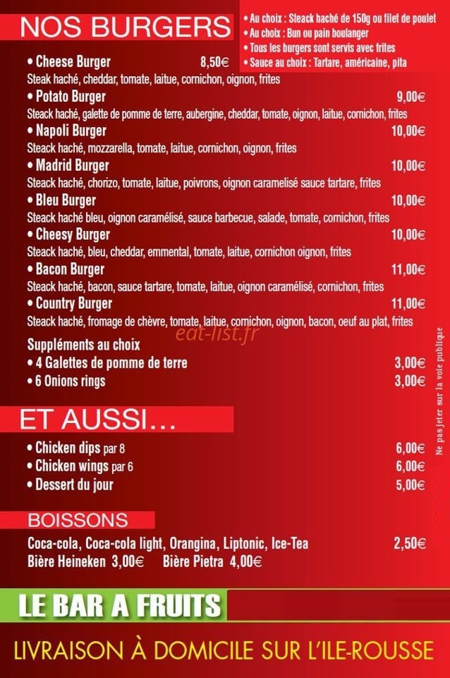 Burger & Bar à Fruits — carte page 2