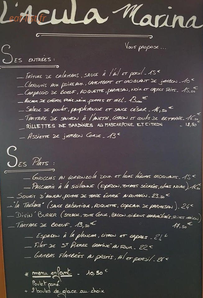 L'Acula Marina — carte page 1