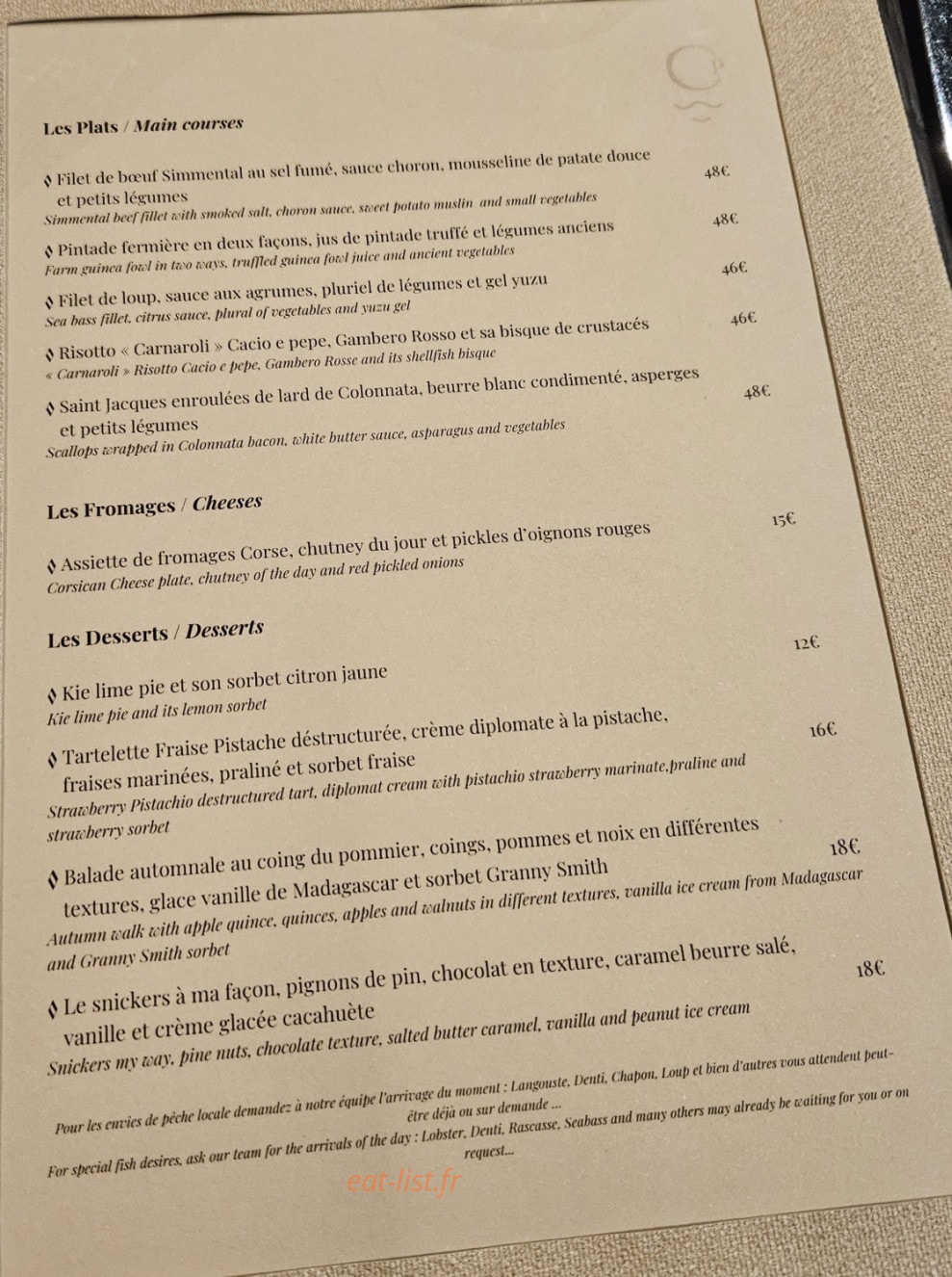 La table du Paradisu — carte page 2