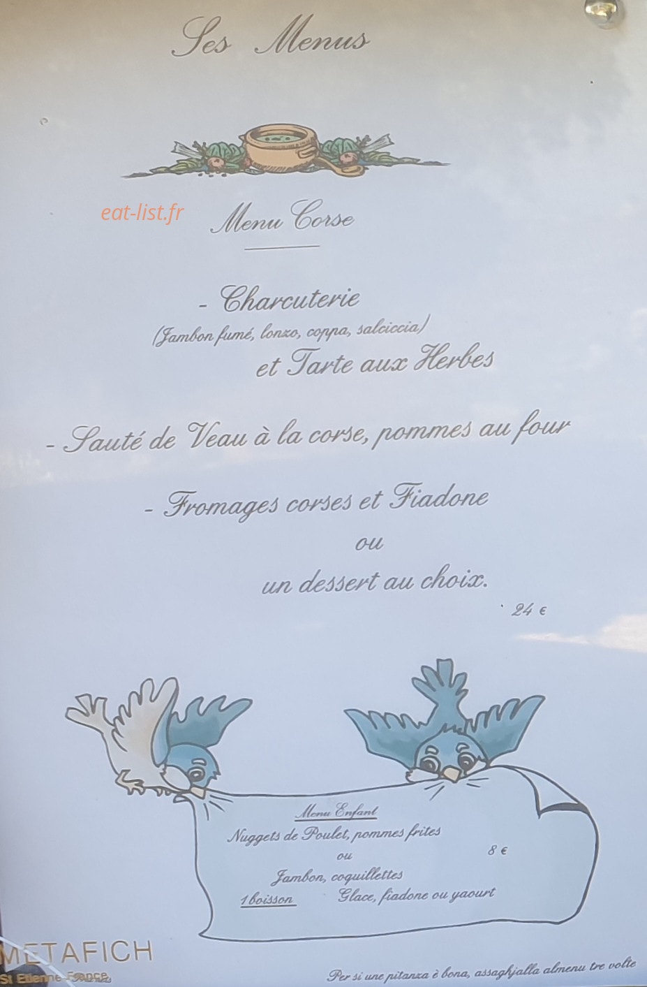 La Taverne Corse — carte page 1
