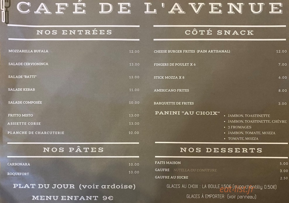 Café de l'avenue — carte page 1