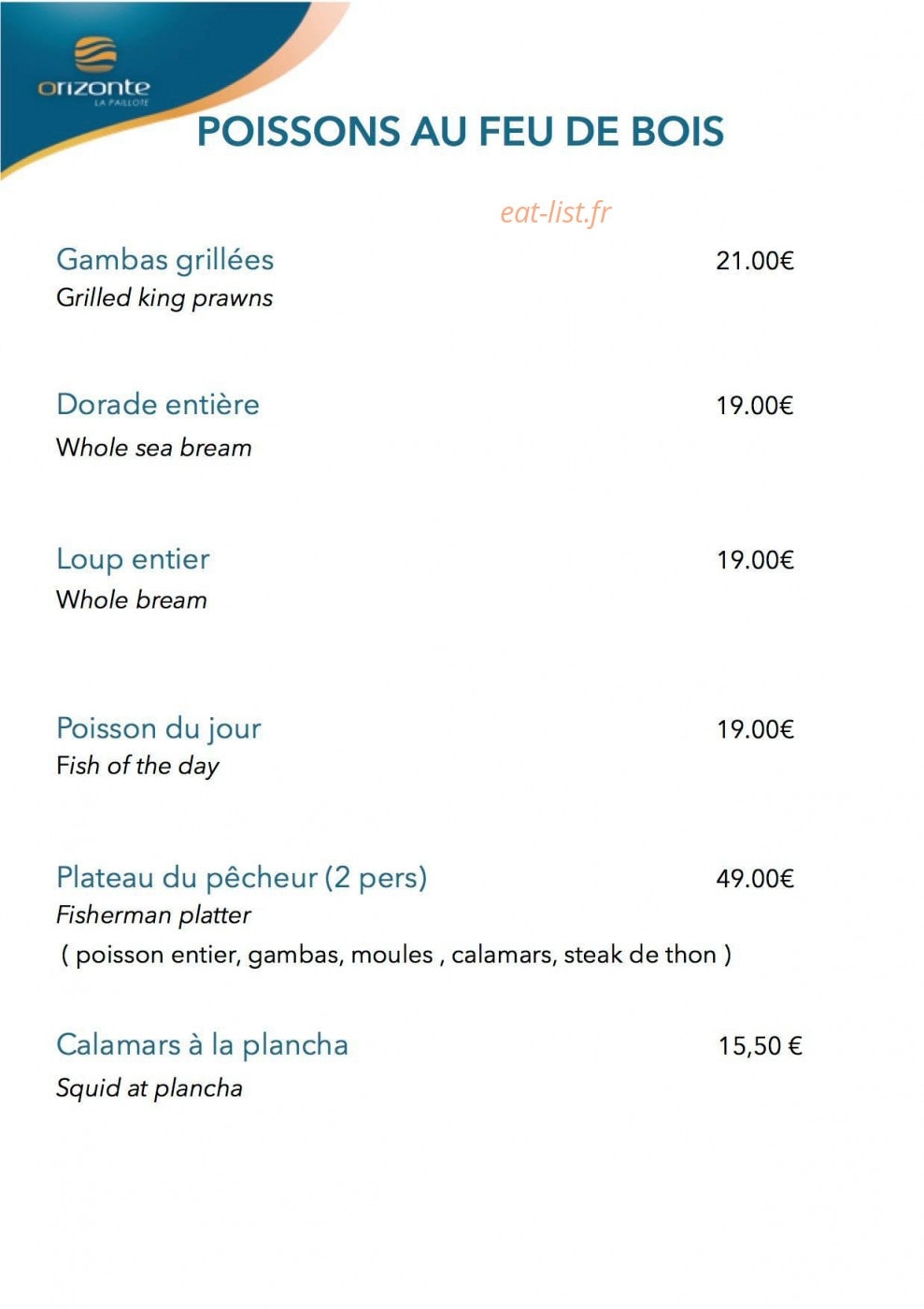 La Paillote Orizonte — carte page 2
