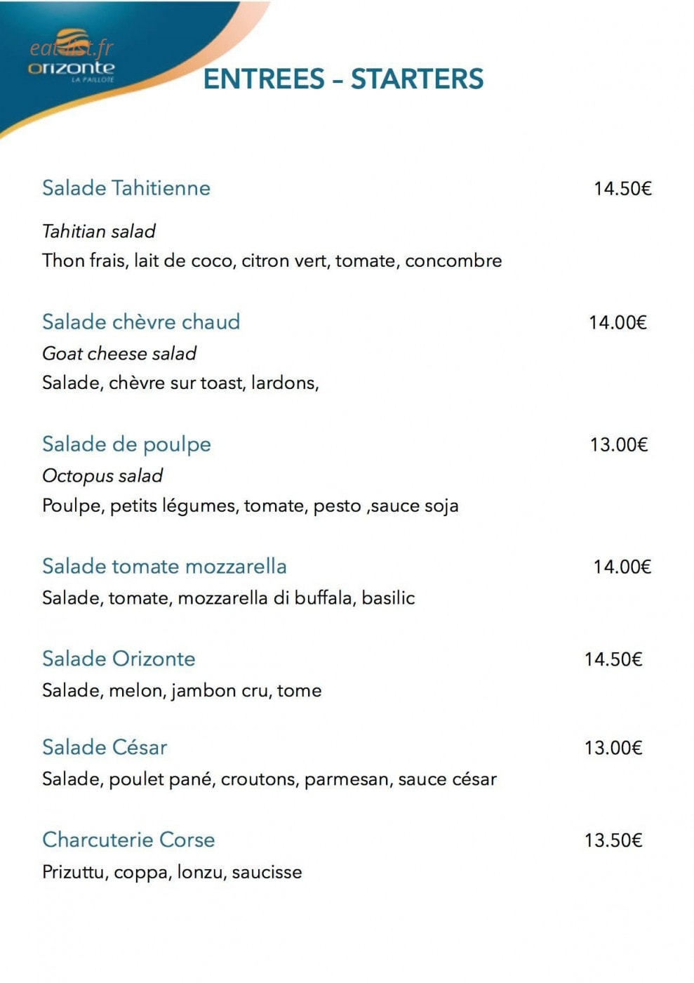 La Paillote Orizonte — carte page 1