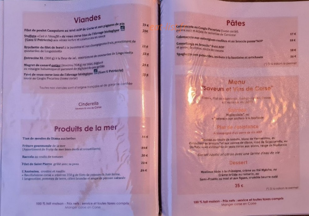 Restaurant cinderella — carte page 1