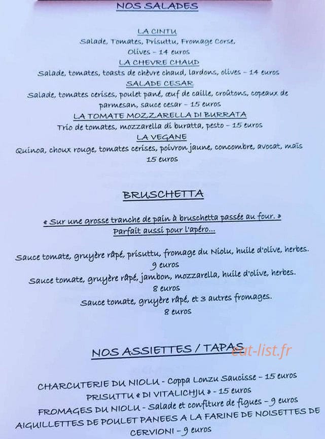 La Brasserie Acquaviva — carte page 1