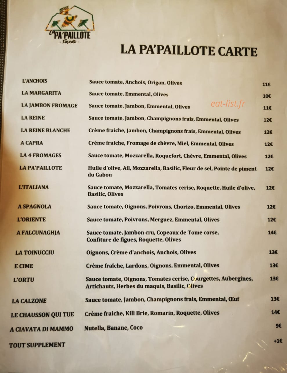 La Pa'Paillote — carte page 1