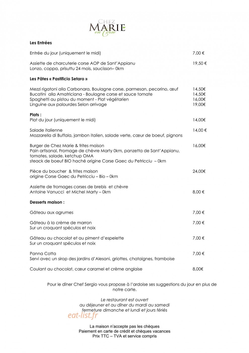 Chez Marie en Corse — carte page 1
