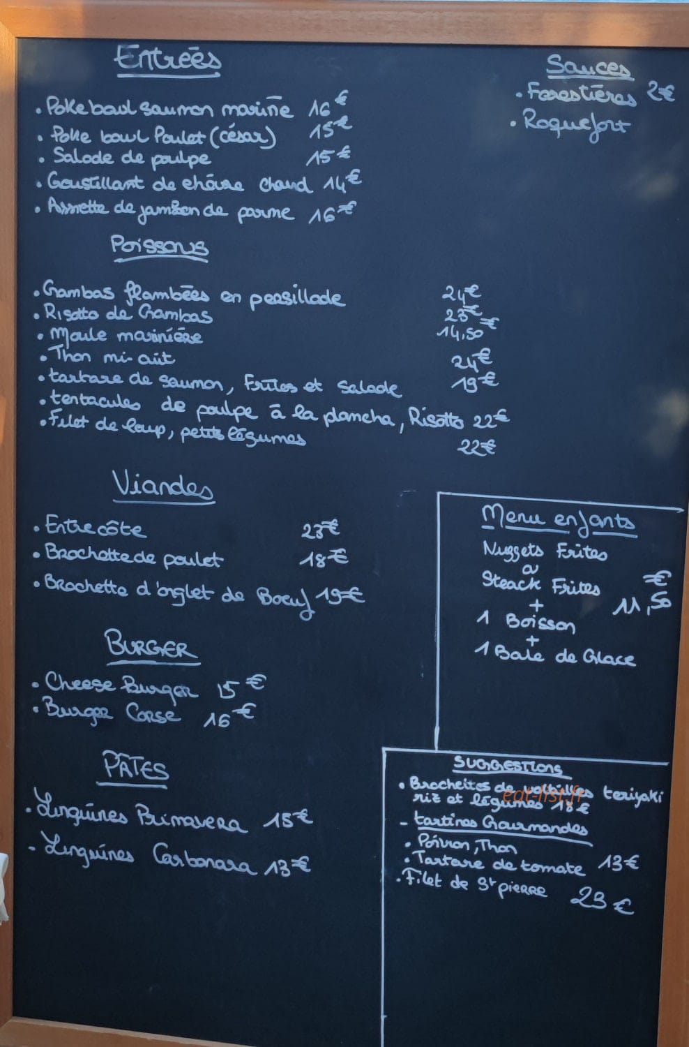 Carte et menu de Paillotte U Punticchiu à Santa Lucia Di Moriani — L'ardoise
