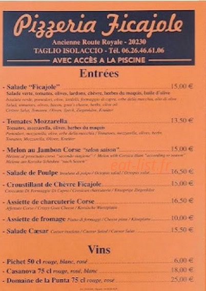 Camping de Ficajole Pizzeria — carte page 1