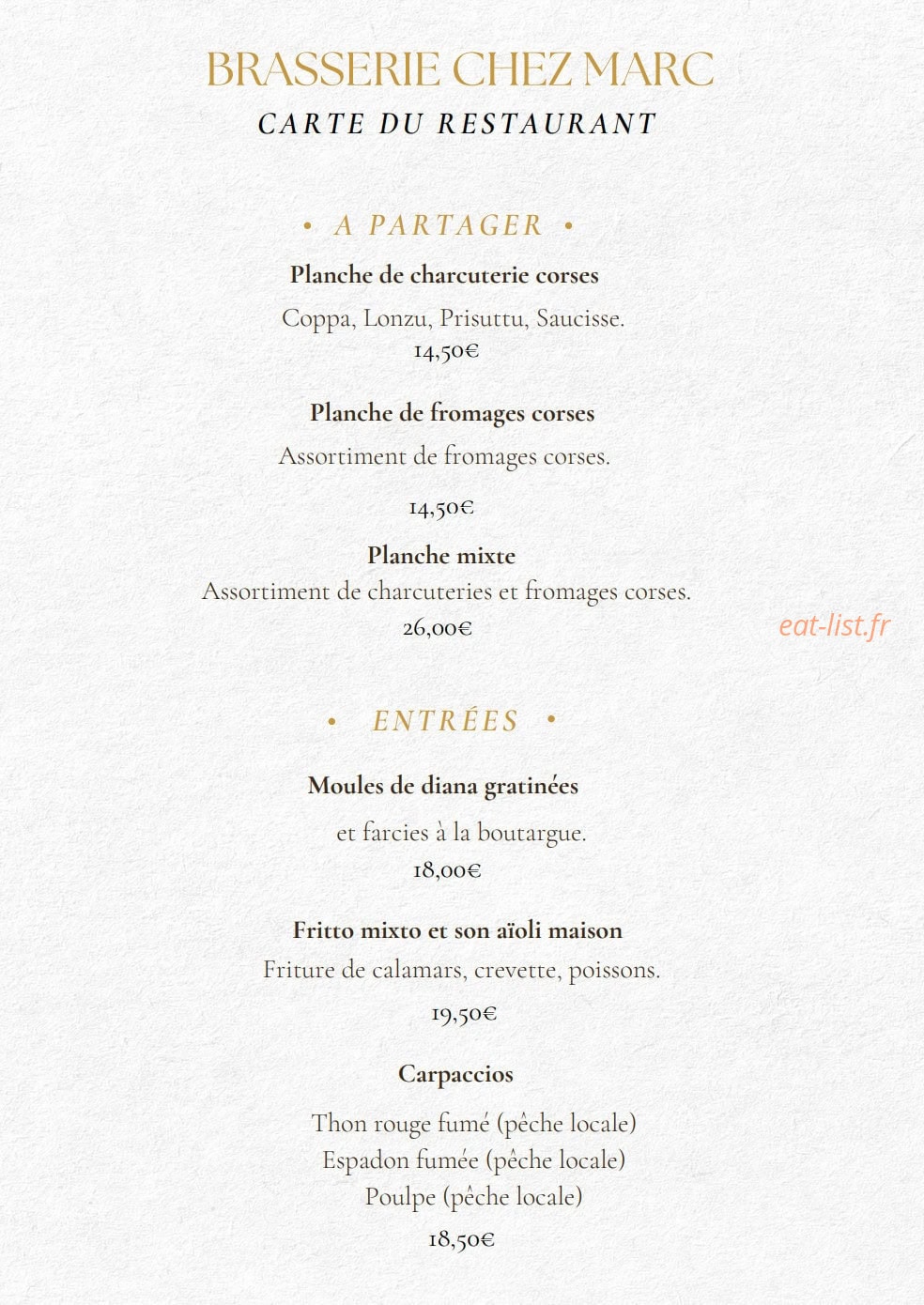 Chez Marc — carte page 1