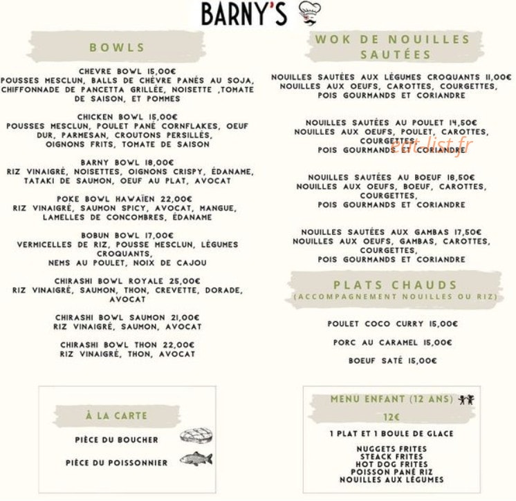 Barny's — carte page 1